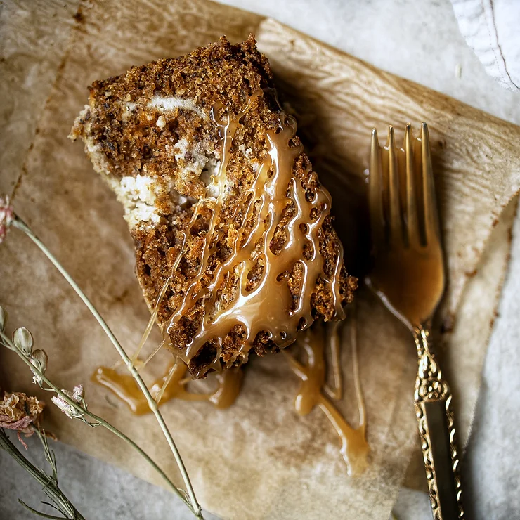 Spiced Carrot Cheesecake Loaf With Salted Caramel sauce