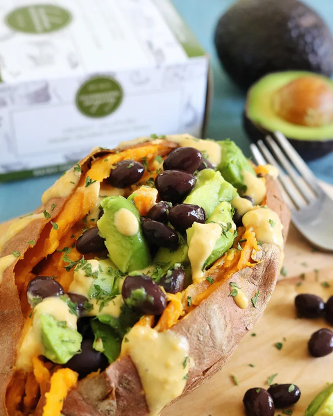 Stuffed Sweet Potatoes with Queso Sauce