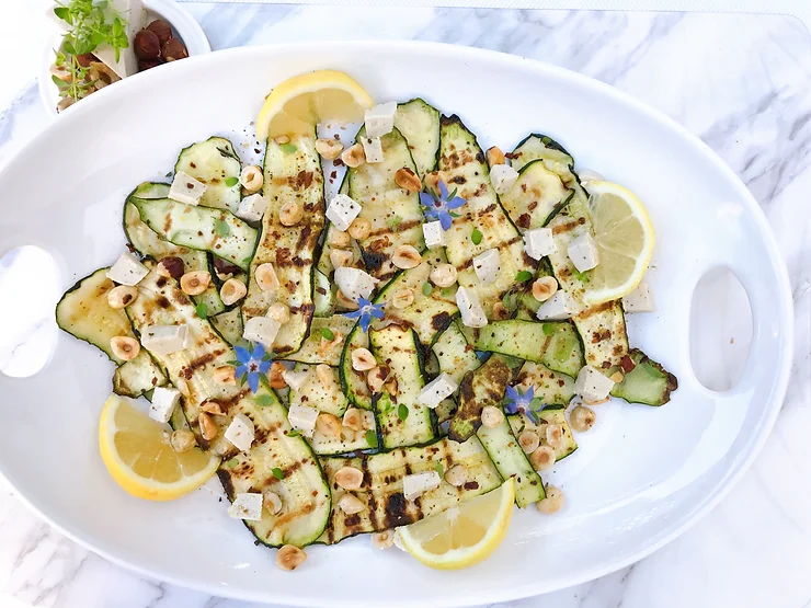 Grilled Zucchini with Double Crème and Hazelnuts