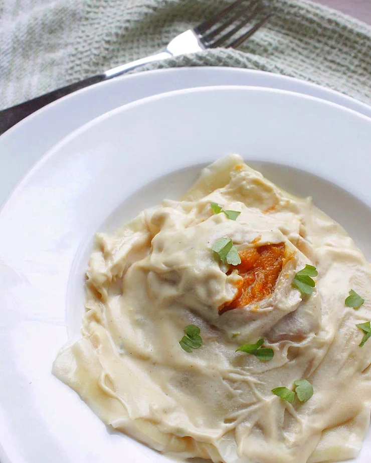 Sweet Potato Ravioli with Alfredo Sauce