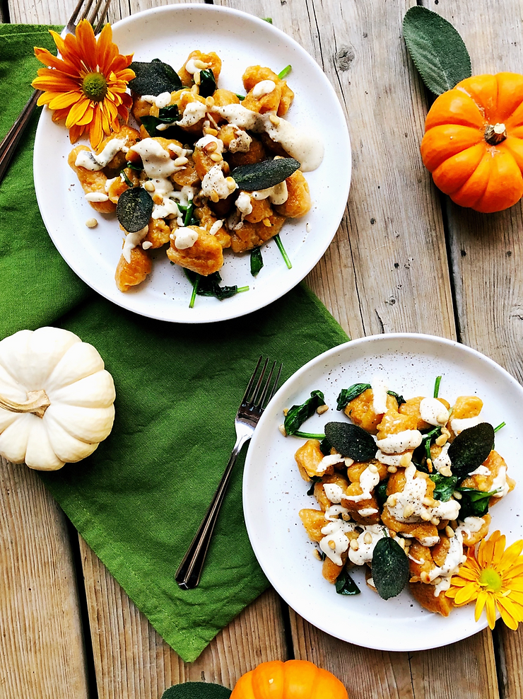 Pumpkin Gnocchi with Creamy Swiss Sauce, Toasted Pine Nuts and Crispy Sage