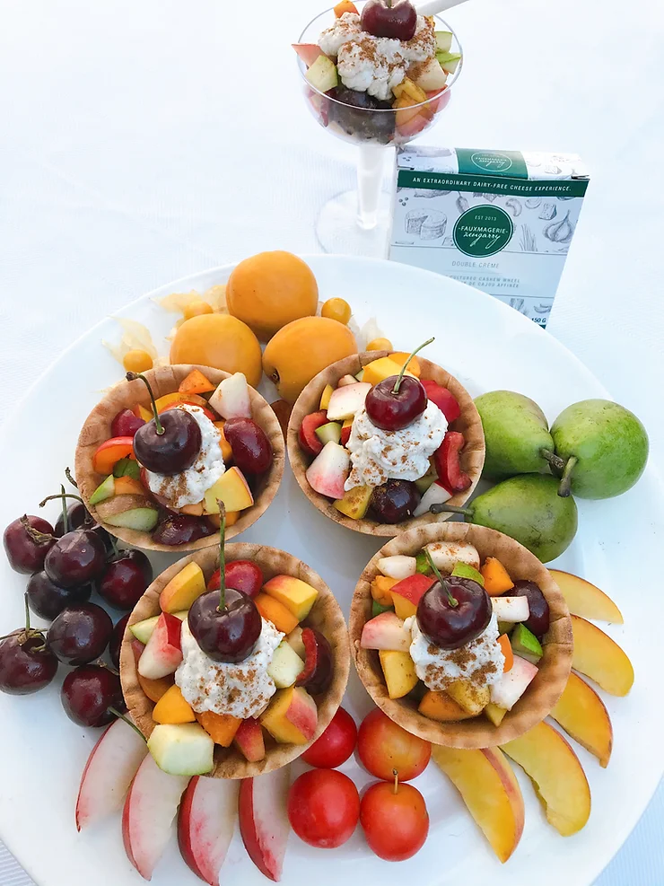 Fruit salad with whipped Double Creme cashew cheese